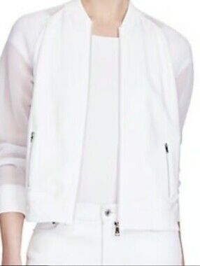 {Lauren Ralph Lauren} White Mesh-sleeve Bomber Jacket